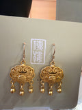 Nancy Tillisch 4573 large gold plated Chinese lock earrings