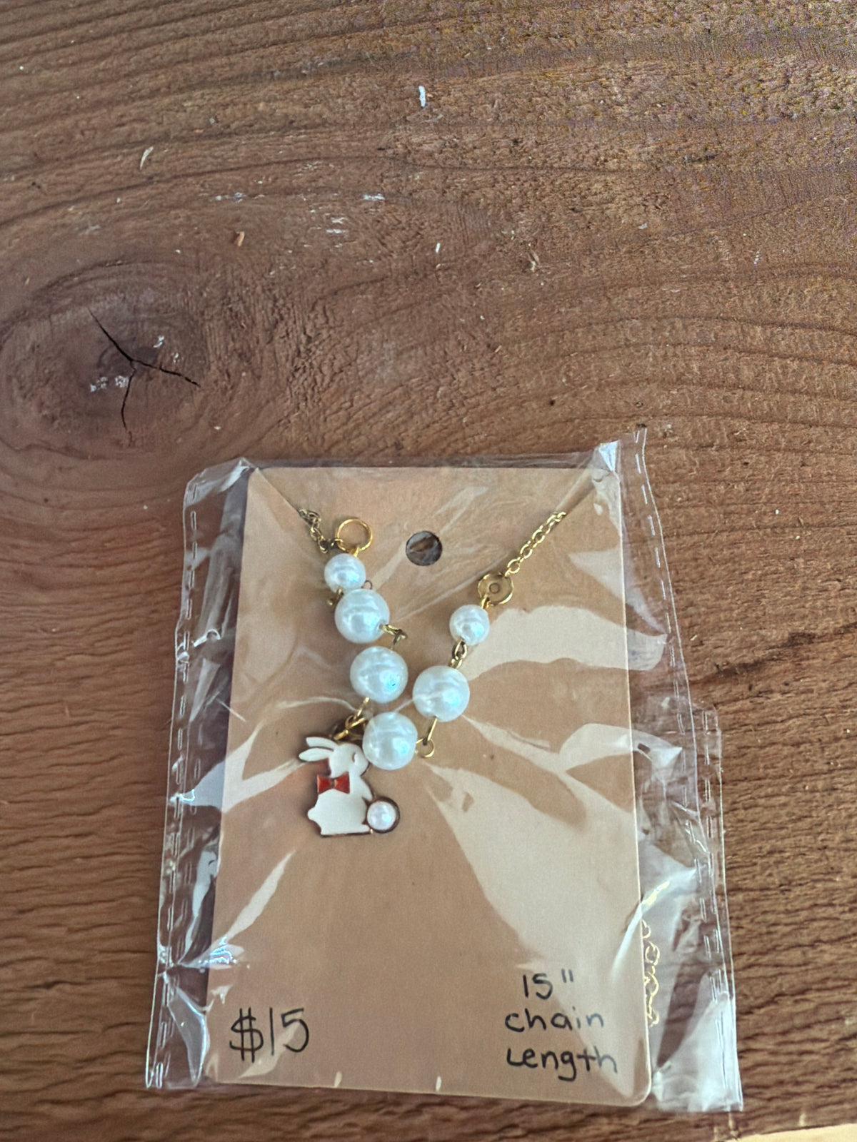 Alo boutique bunny rabbit necklace pearl gold